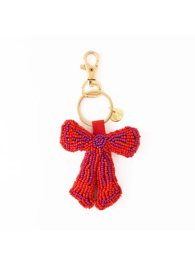 Violet Beaded Bow Bag Charm Red