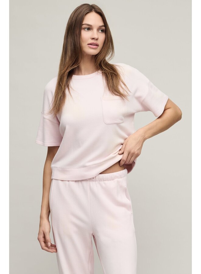 Brushed Fleece Short Sleeve Dropped Shoulder Pullover Pink Sand
