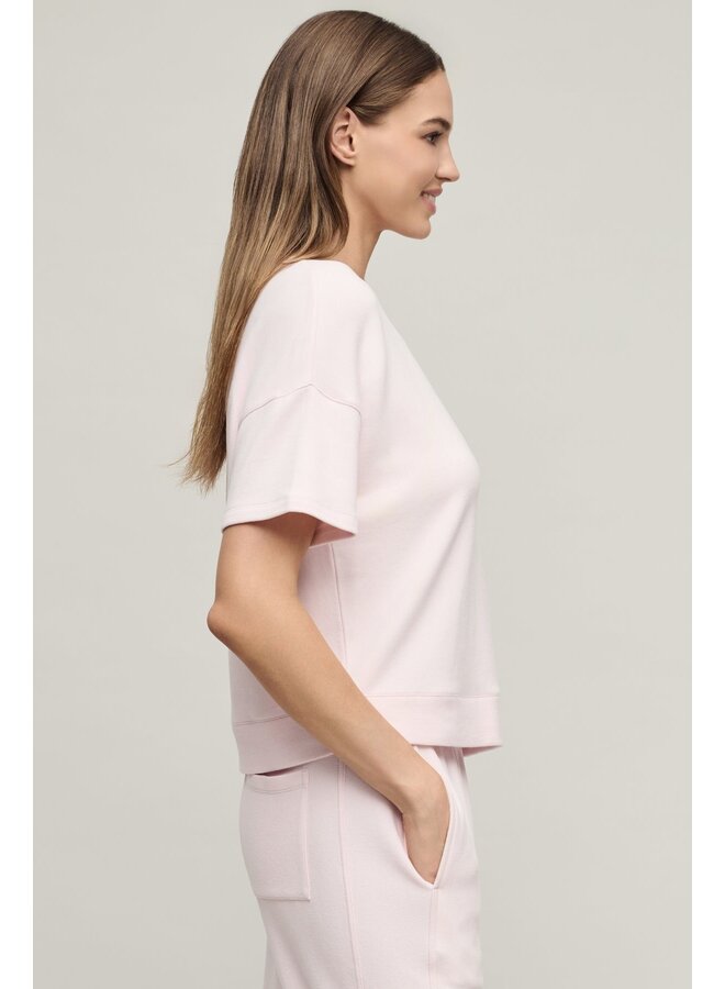 Brushed Fleece Short Sleeve Dropped Shoulder Pullover Pink Sand