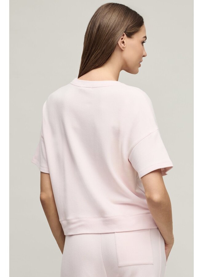 Brushed Fleece Short Sleeve Dropped Shoulder Pullover Pink Sand