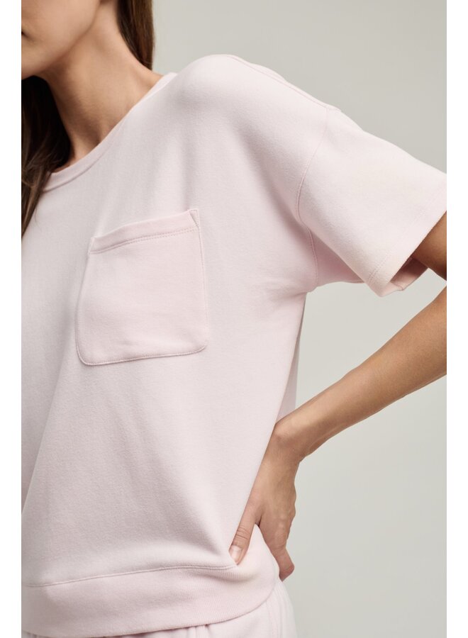 Brushed Fleece Short Sleeve Dropped Shoulder Pullover Pink Sand