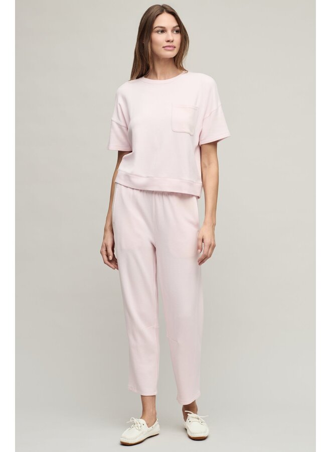 Brushed Fleece Short Sleeve Dropped Shoulder Pullover Pink Sand