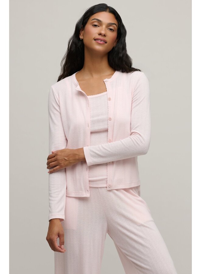 Pointelle Rib Cardigan with Scallop Trim Pink Sand