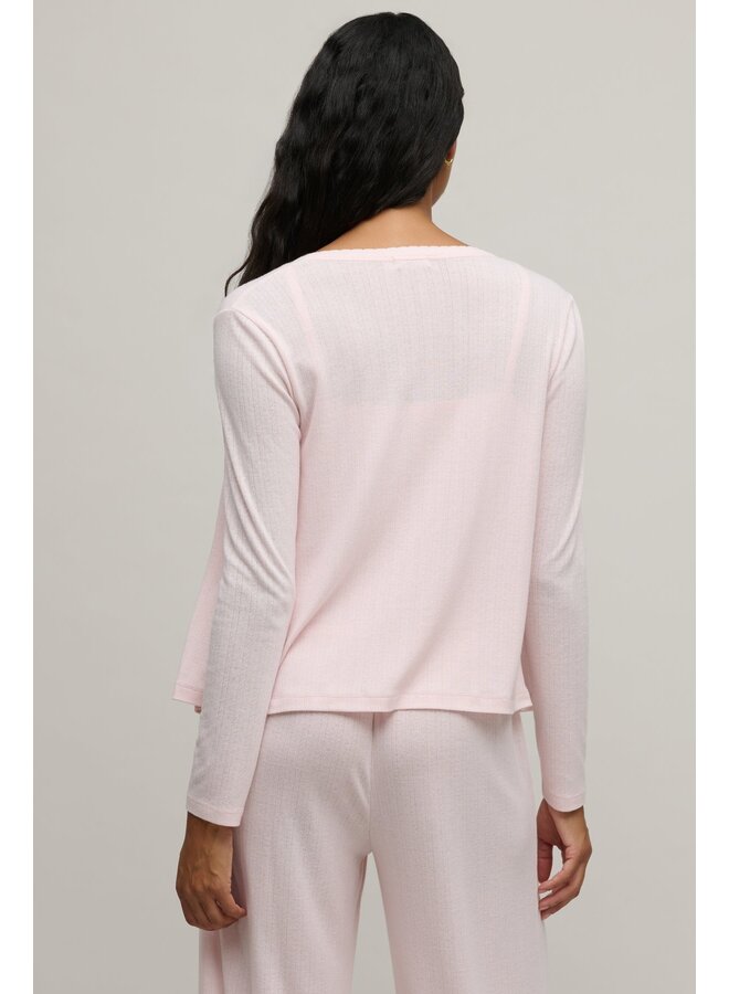 Pointelle Rib Cardigan with Scallop Trim Pink Sand