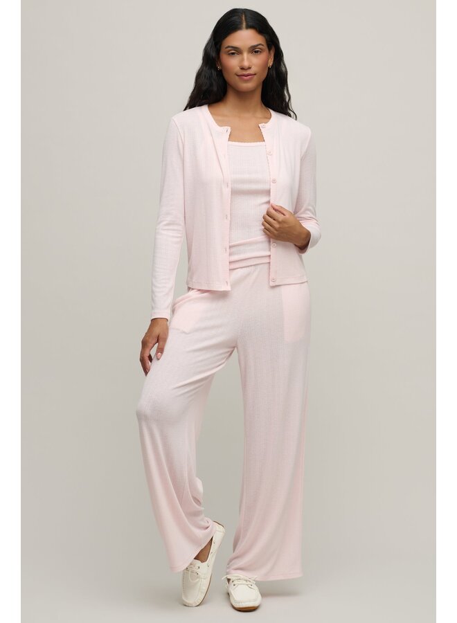 Pointelle Rib Cardigan with Scallop Trim Pink Sand