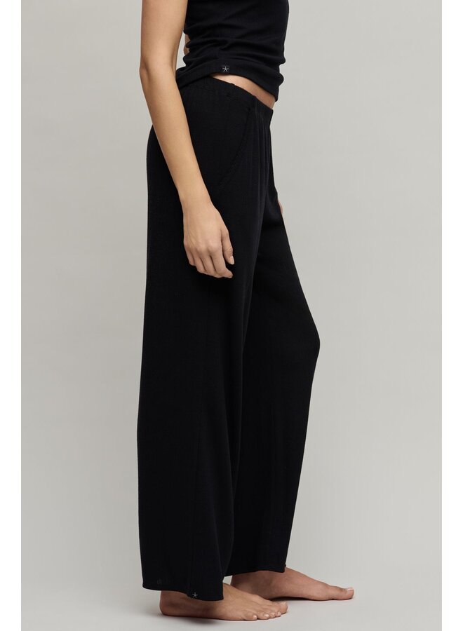 Pointelle Rib Pant with Scallop Trim Black