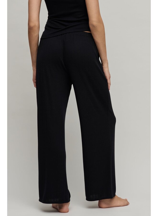 Pointelle Rib Pant with Scallop Trim Black