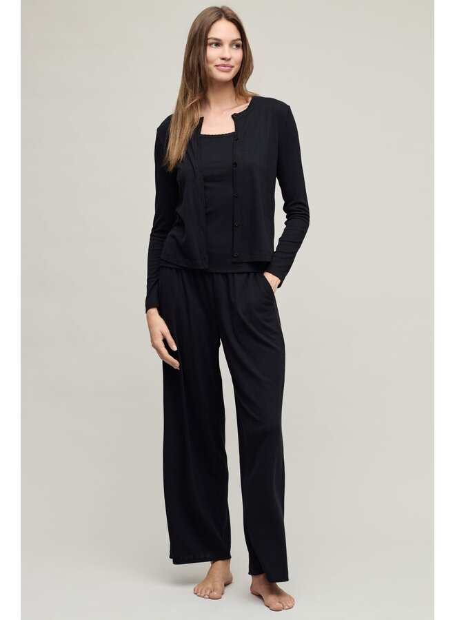 Pointelle Rib Pant with Scallop Trim Black