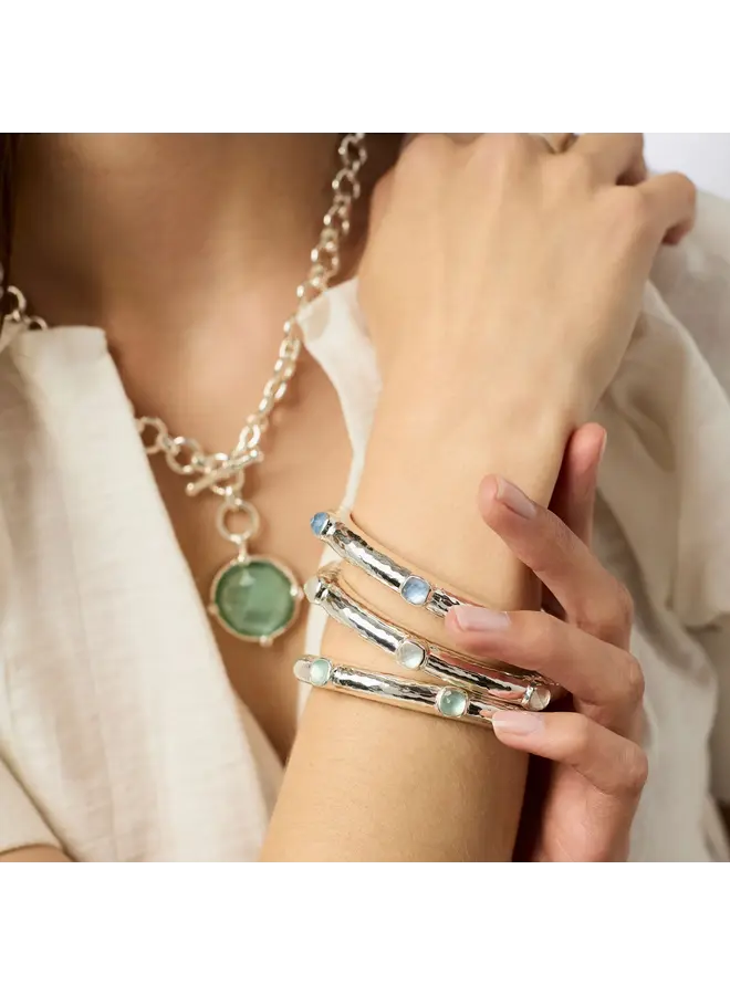 Catalina Hinge Bangle Iridescent Clear Crystal Silver