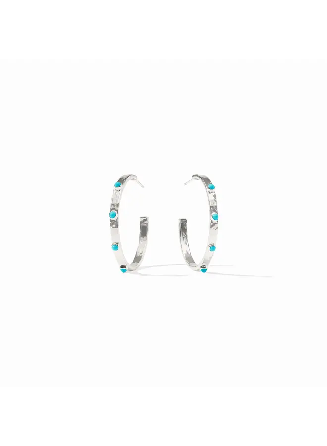 Crescent Stone Hoop Silver Turquoise Blue