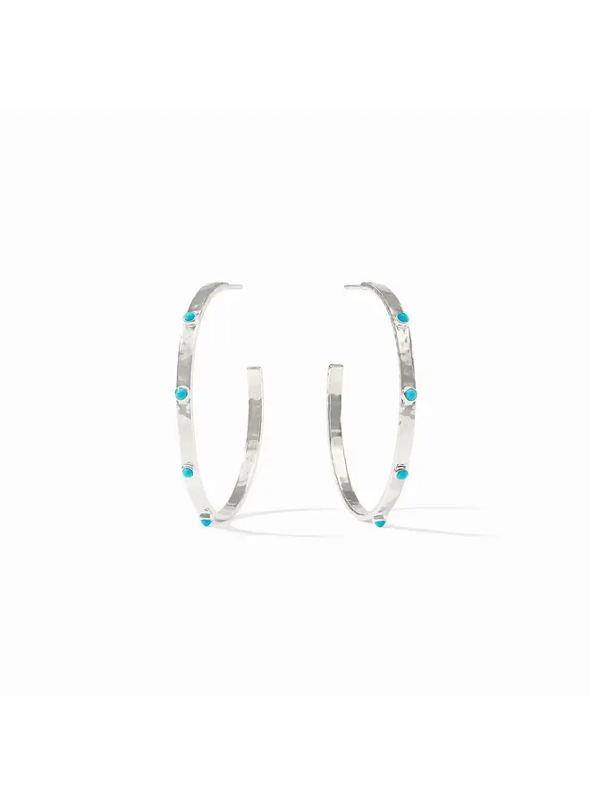 Crescent Stone Hoop Silver Turquoise Blue