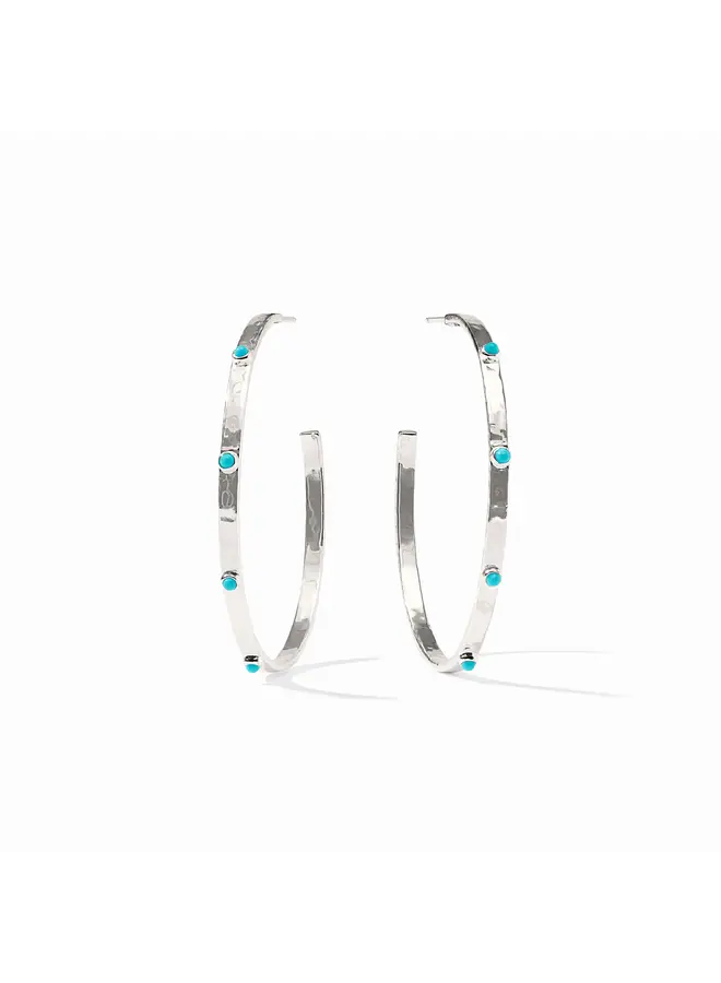 Crescent Stone Hoop Silver Turquoise Blue