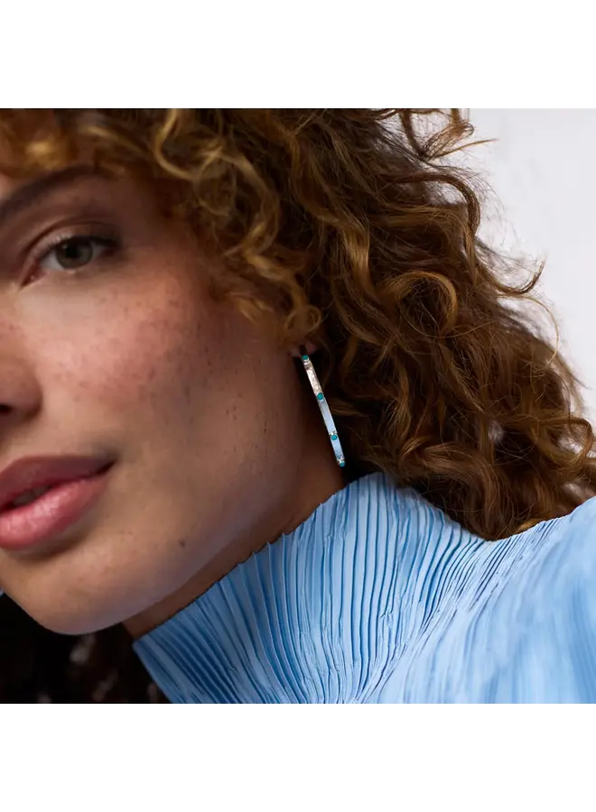 Crescent Stone Hoop Silver Turquoise Blue