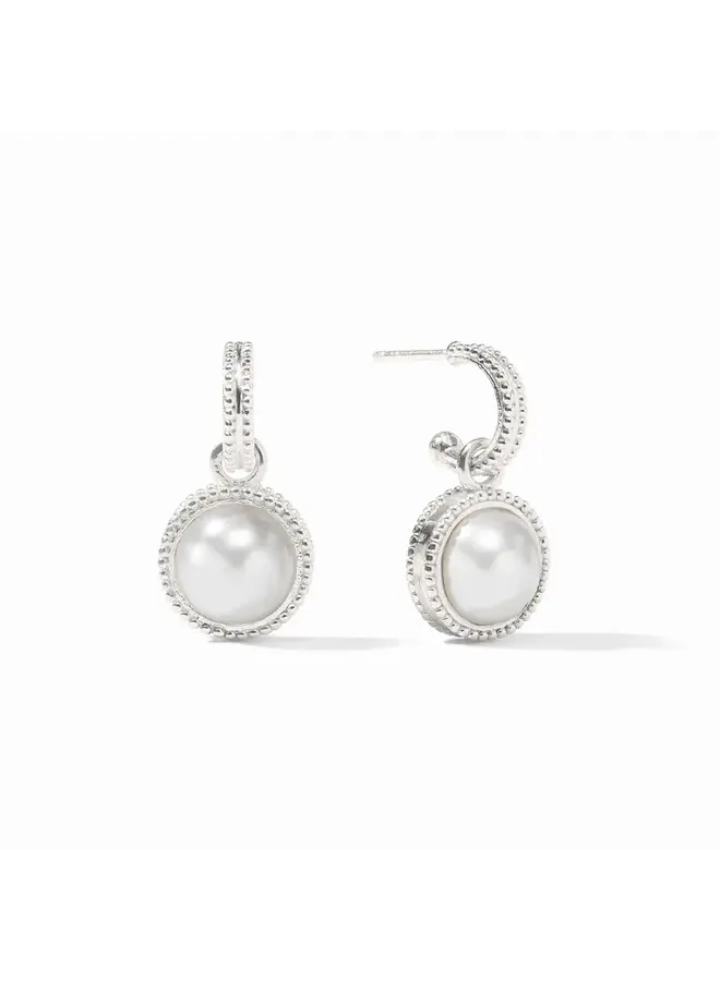 Fleur de Lis Hoop & Charm Earring Pearl Silver