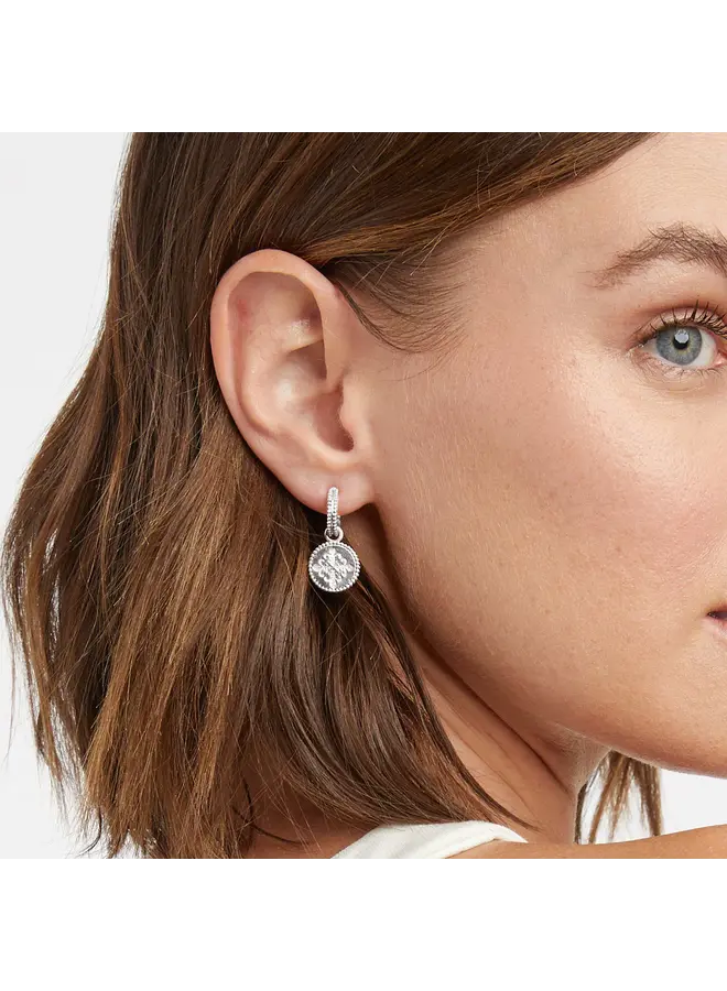 Fleur de Lis Hoop & Charm Earring Pearl Silver