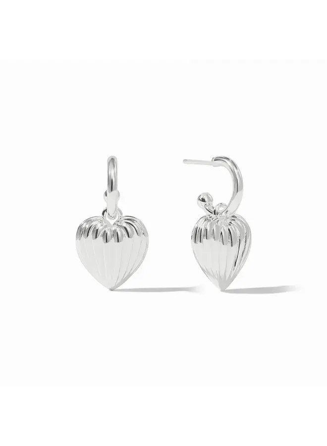 Puffy Heart Hoop & Charm Earring Silver