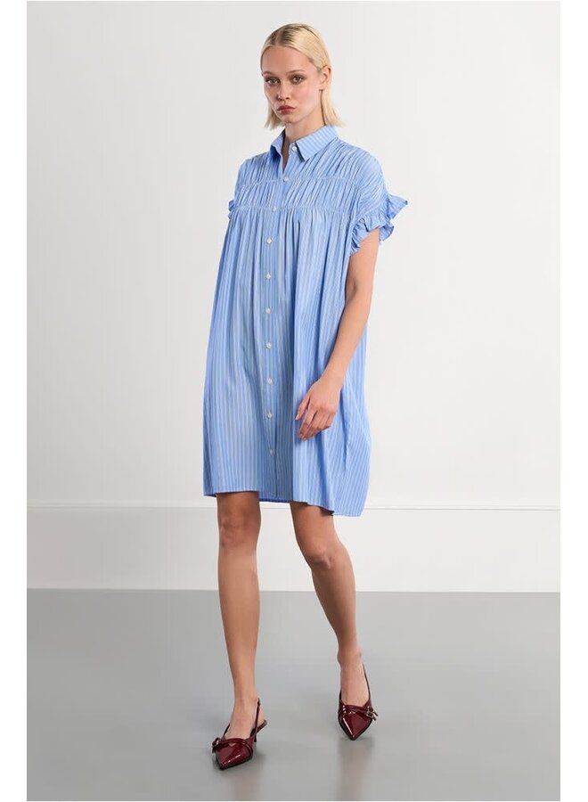 Cotton Shirt Dress Smocked Blue