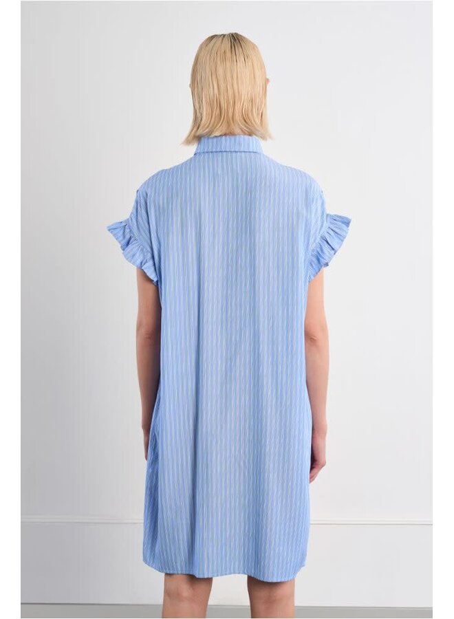 Cotton Shirt Dress Smocked Blue