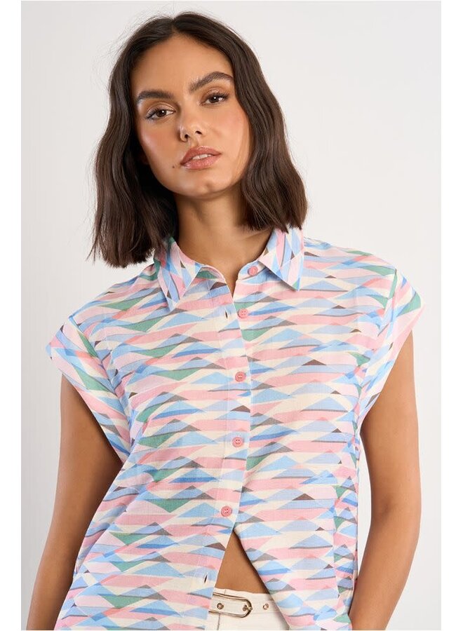 Sleeveless Blouse with Geometric Print Multi