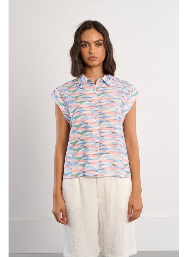 Sleeveless Blouse with Geometric Print Multi