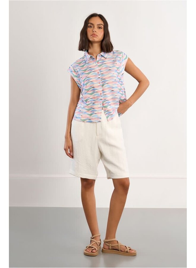 Sleeveless Blouse with Geometric Print Multi