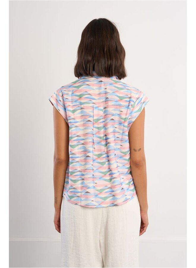 Sleeveless Blouse with Geometric Print Multi
