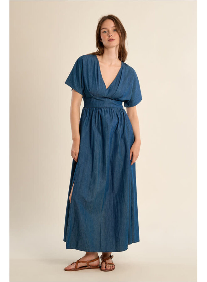 Long Lyocell Dress Dark Blue