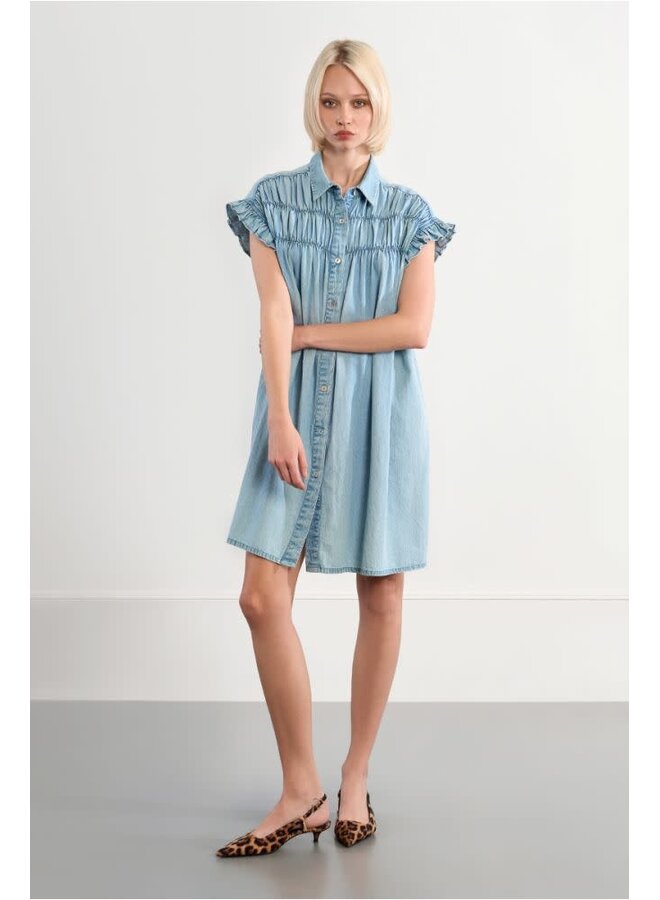 Cotton Smocked Dress Denim Blue