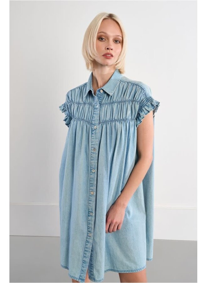 Cotton Smocked Dress Denim Blue