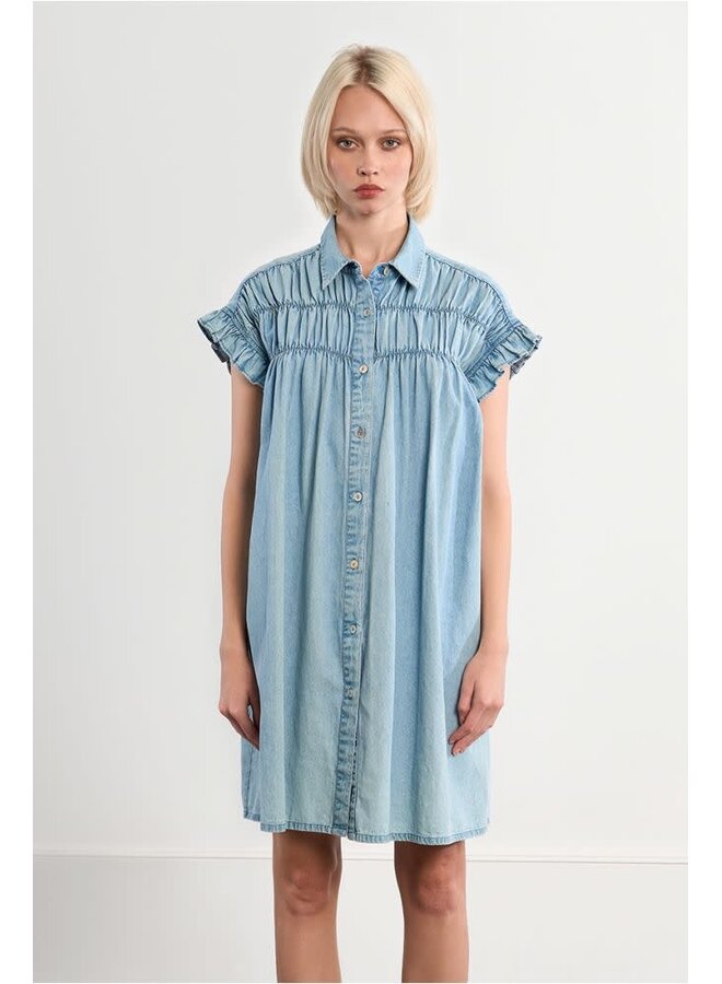Cotton Smocked Dress Denim Blue