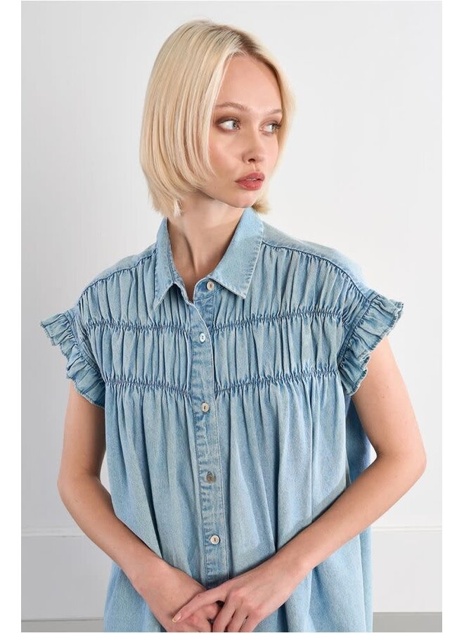 Cotton Smocked Dress Denim Blue