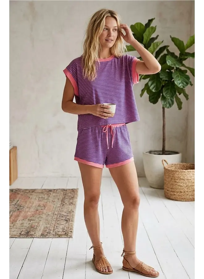 Striped Knit Top and Pants Set Pink/Royal Blue