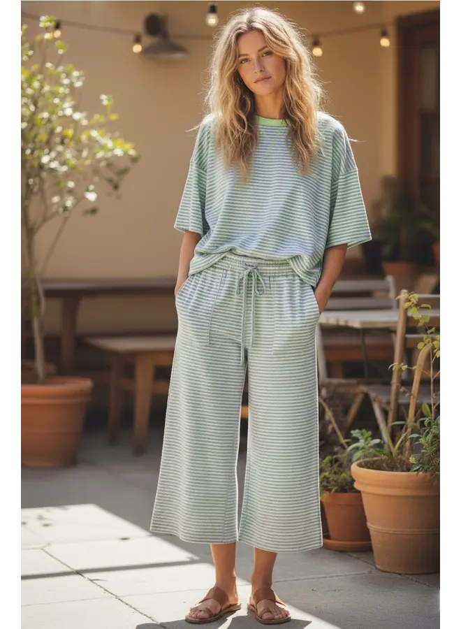 Striped Knit Top and Pants Set Mint/Lilac