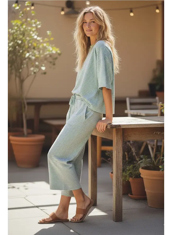 Striped Knit Top and Pants Set Mint/Lilac