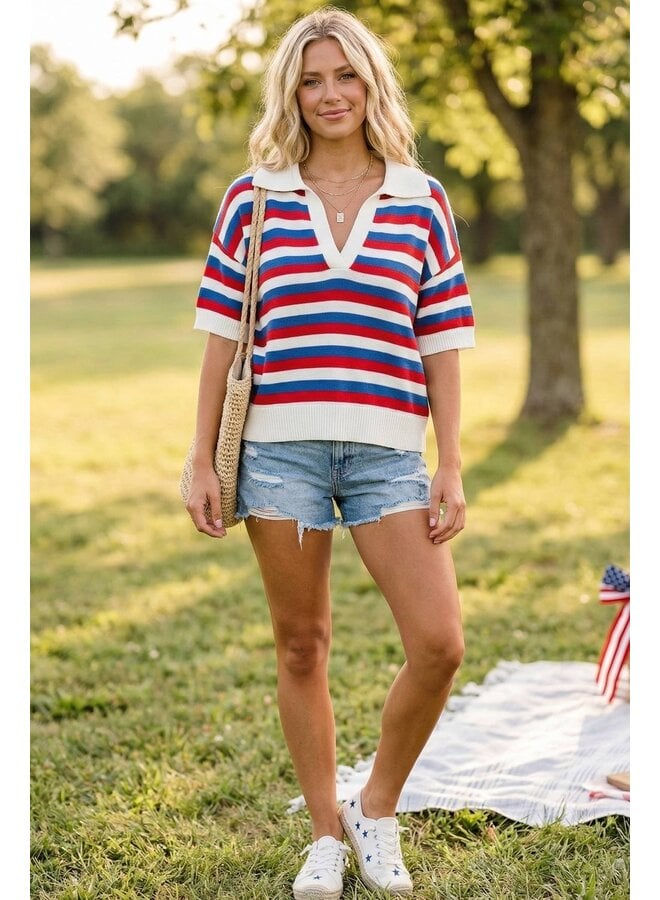Americana Striped Lightweight Sweater Top
