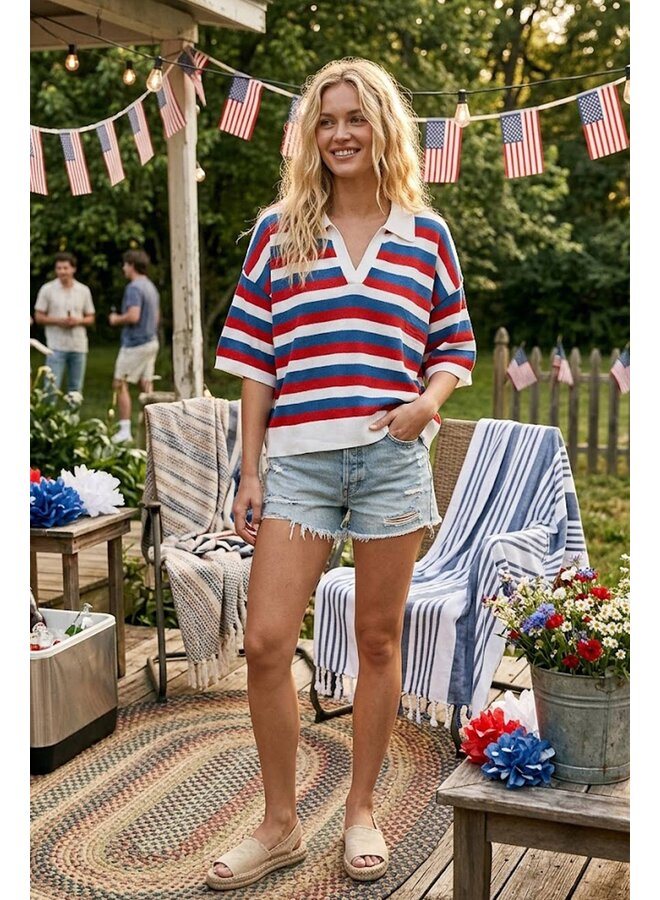 Americana Striped Lightweight Sweater Top