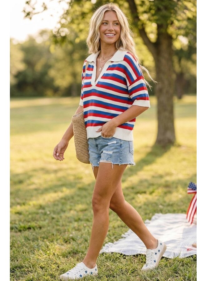 Americana Striped Lightweight Sweater Top