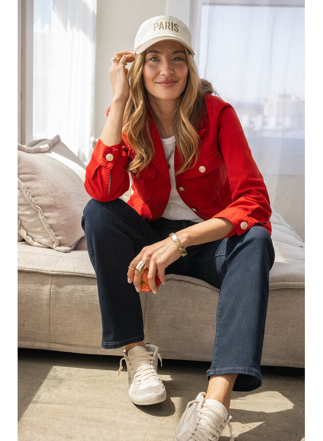 Peplum Jacket with Gold Buttons Fire Brick Red