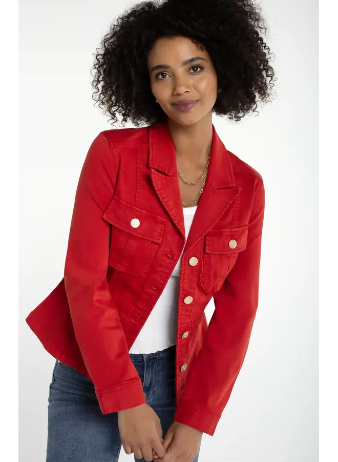 Peplum Jacket with Gold Buttons Fire Brick Red