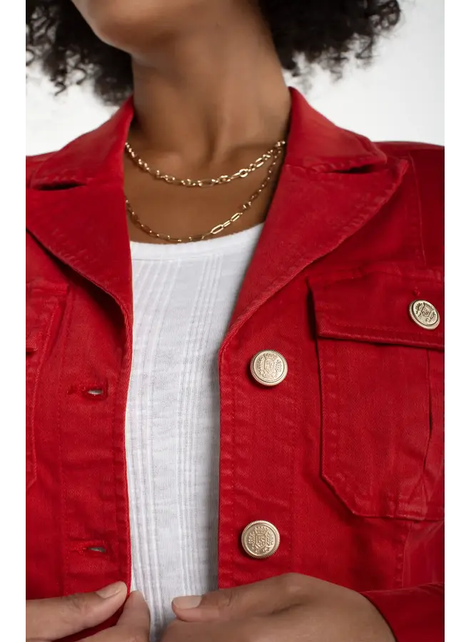 Peplum Jacket with Gold Buttons Fire Brick Red
