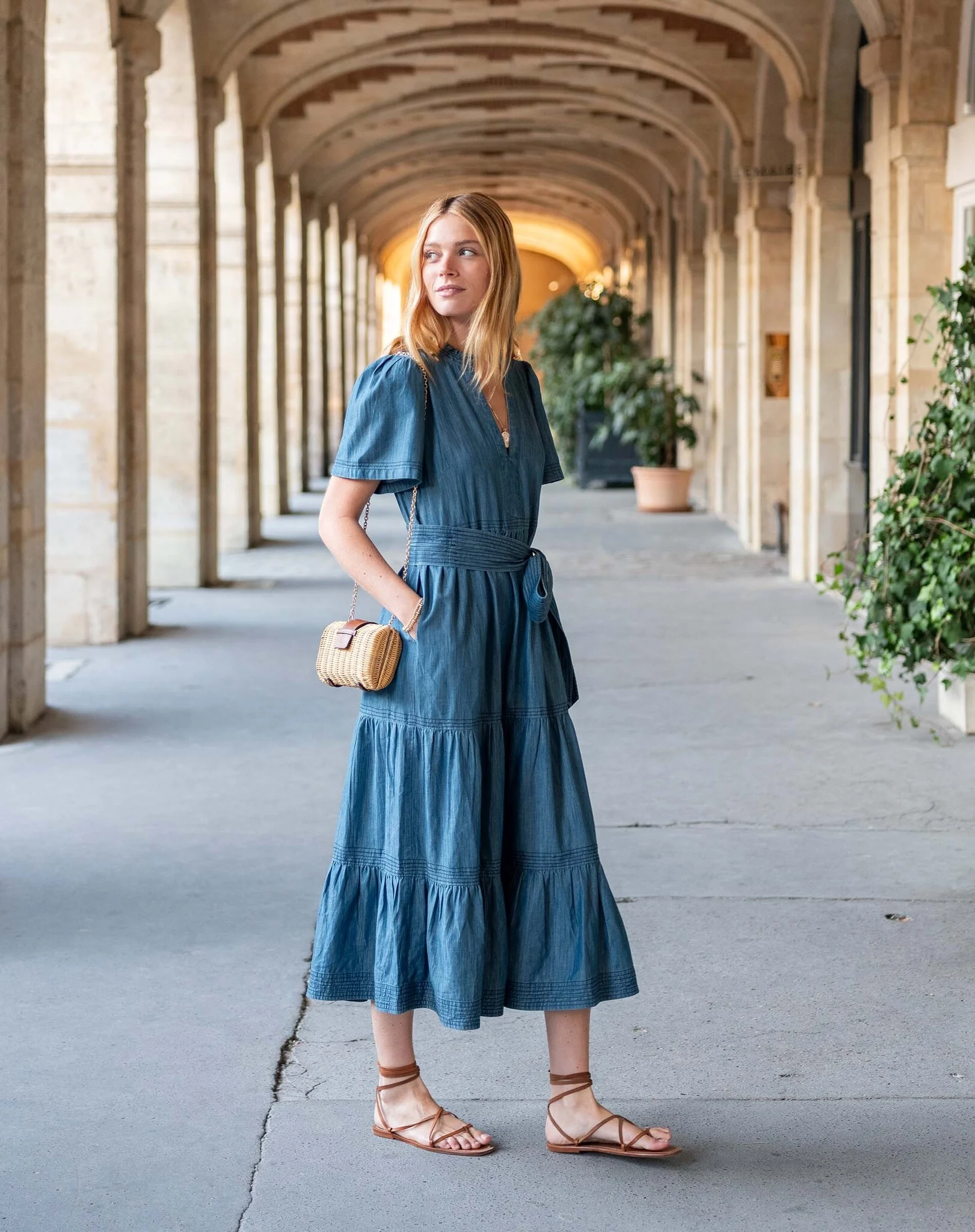 chambray maxi dress Martha Embroidered Chambray Dress Blue / S