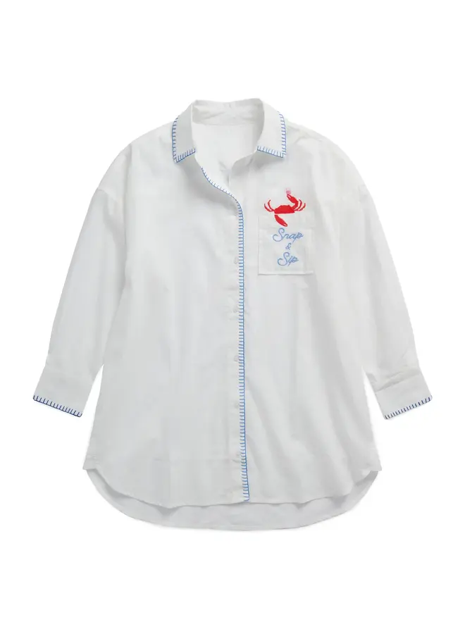 Snap & Sip/Catch of the Day Cover Up Shirt White