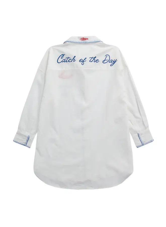 Snap & Sip/Catch of the Day Cover Up Shirt White