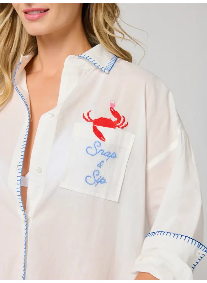 Snap & Sip/Catch of the Day Cover Up Shirt White