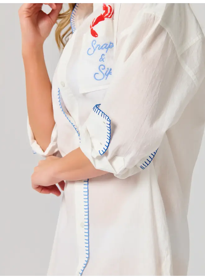 Snap & Sip/Catch of the Day Cover Up Shirt White
