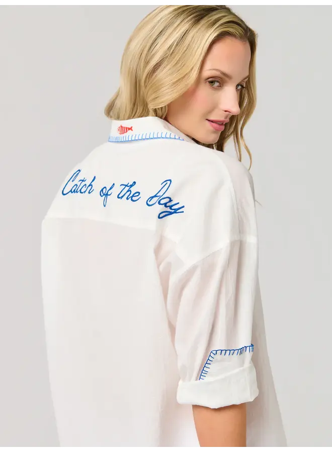 Snap & Sip/Catch of the Day Cover Up Shirt White
