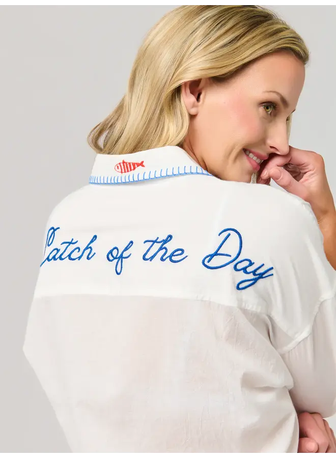 Snap & Sip/Catch of the Day Cover Up Shirt White