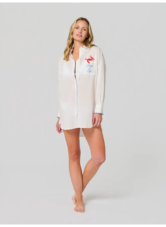 Snap & Sip/Catch of the Day Cover Up Shirt White