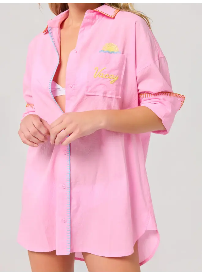 Vacay/Out Of Office Cover Up Shirt Pink