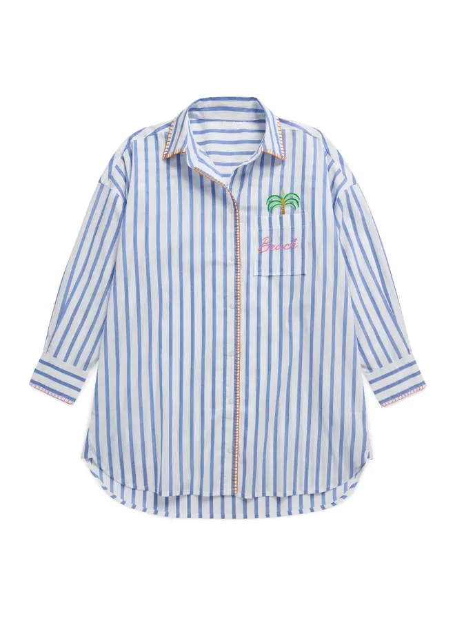 Beach/Ocean Air Salty Hair Don't Care Cover Up Shirt Blue Stripe